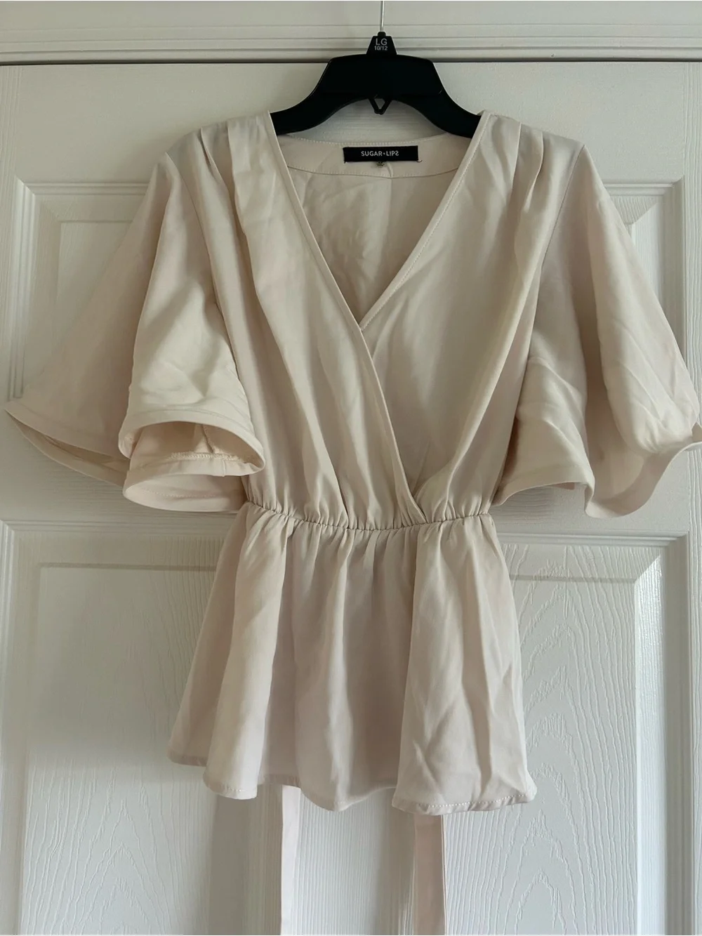 Sugar + Lips Statement Sleeve Flutter-Sleeve Cream Size XS Wrap Blouse - Picture 7 of 7